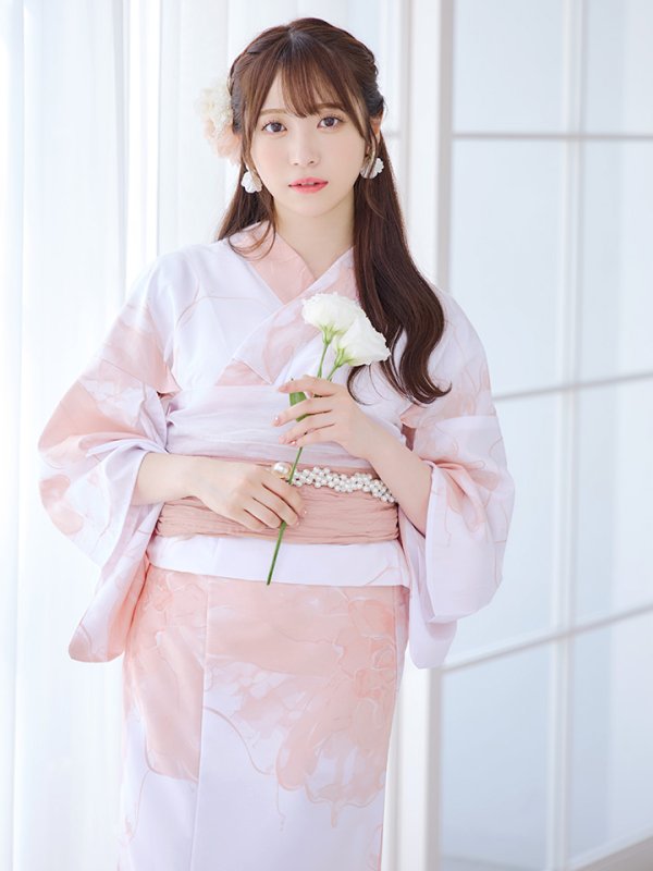 画像8: 【即日発送】ニュアンスピンクフラワー浴衣  【浴衣３点セット 浴衣/帯/下駄】[OF04] (8)