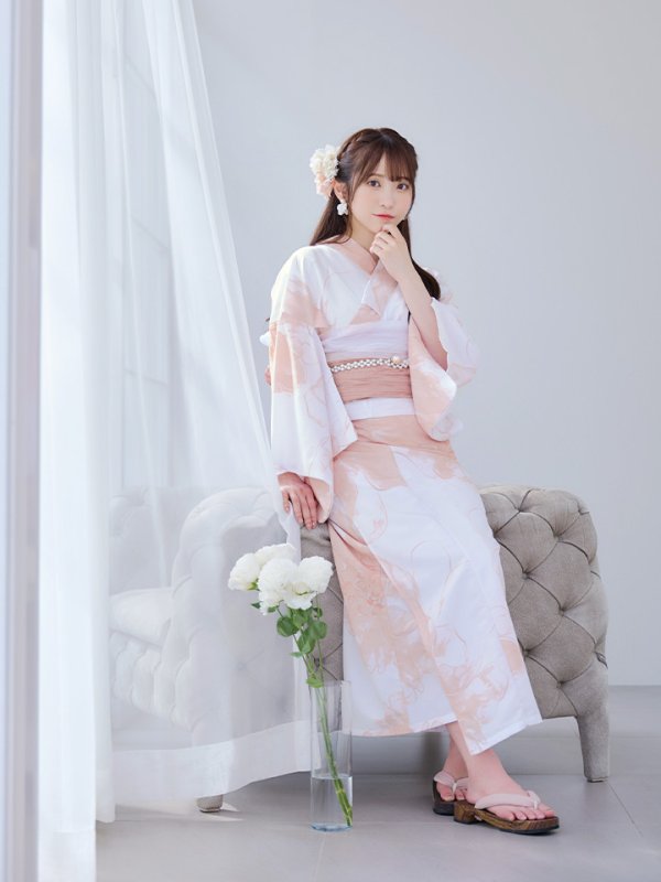 画像9: 【即日発送】ニュアンスピンクフラワー浴衣  【浴衣３点セット 浴衣/帯/下駄】[OF04] (9)