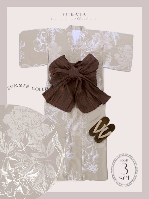 画像25: 【即日発送】ニュアンスフラワーベージュ浴衣  【浴衣３点セット 浴衣/帯/下駄】[YMT] (25)
