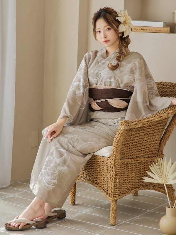 画像10: 【即日発送】ニュアンスフラワーベージュ浴衣  【浴衣３点セット 浴衣/帯/下駄】[YMT] (10)