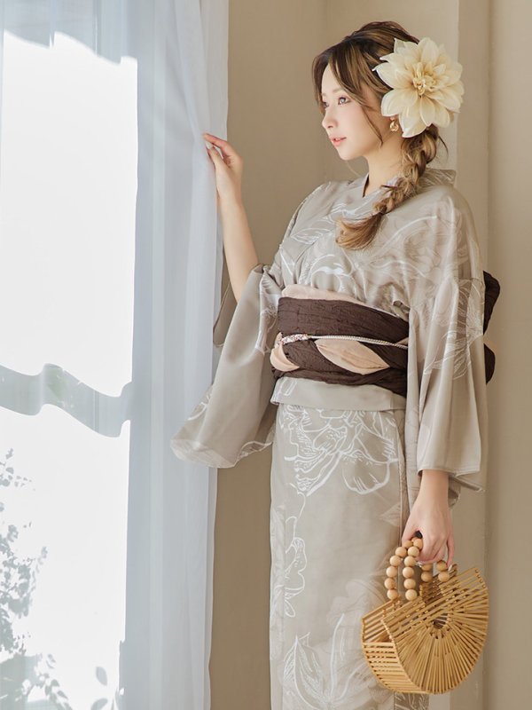 画像11: 【即日発送】ニュアンスフラワーベージュ浴衣  【浴衣３点セット 浴衣/帯/下駄】[YMT] (11)