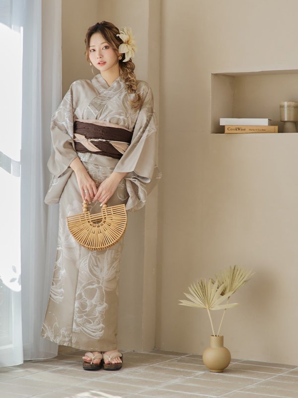 画像12: 【即日発送】ニュアンスフラワーベージュ浴衣  【浴衣３点セット 浴衣/帯/下駄】[YMT] (12)