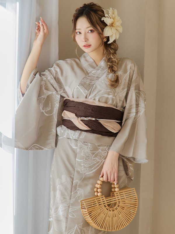 画像14: 【即日発送】ニュアンスフラワーベージュ浴衣  【浴衣３点セット 浴衣/帯/下駄】[YMT] (14)