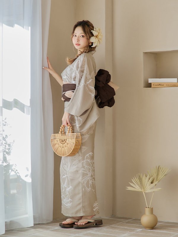 画像15: 【即日発送】ニュアンスフラワーベージュ浴衣  【浴衣３点セット 浴衣/帯/下駄】[YMT] (15)