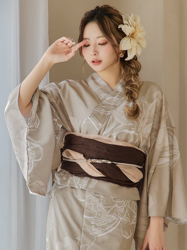 画像16: 【即日発送】ニュアンスフラワーベージュ浴衣  【浴衣３点セット 浴衣/帯/下駄】[YMT] (16)