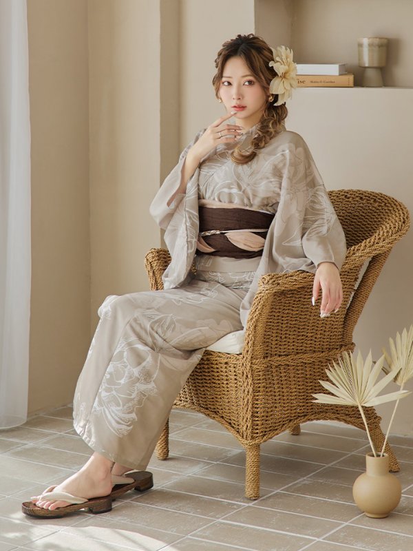 画像17: 【即日発送】ニュアンスフラワーベージュ浴衣  【浴衣３点セット 浴衣/帯/下駄】[YMT] (17)