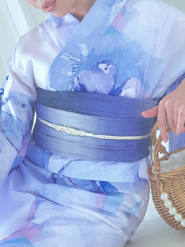 画像23: 【即日発送】水彩フラワーブルー浴衣  【浴衣３点セット 浴衣/帯/下駄】[YMT] (23)
