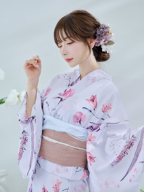 画像11: 【即日発送】【Riuコラボ】ボタニカルフラワーと蝶々の浴衣  【浴衣３点セット 浴衣/帯/下駄】[yo/YMT] (11)