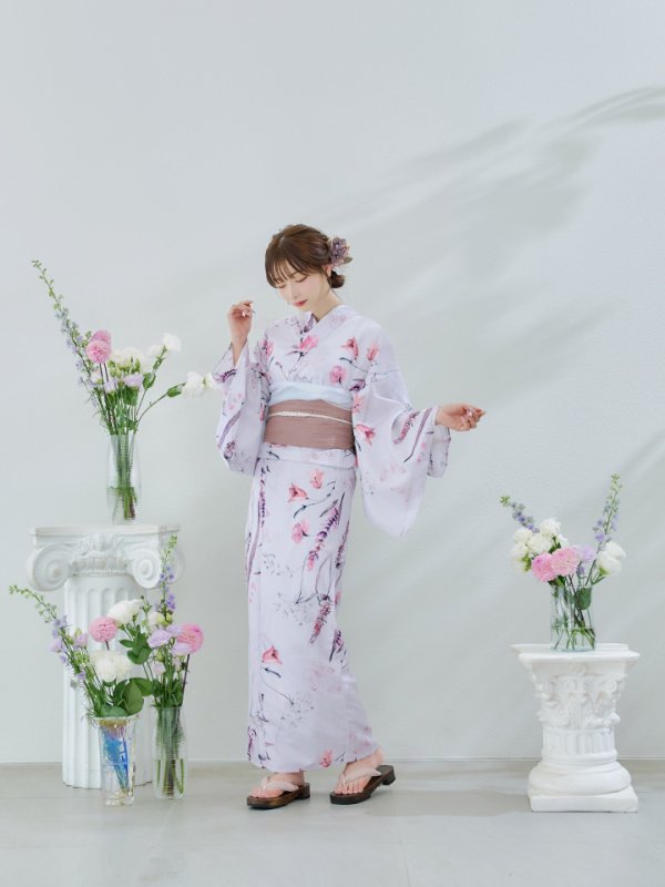 画像5: 【即日発送】【Riuコラボ】ボタニカルフラワーと蝶々の浴衣  【浴衣３点セット 浴衣/帯/下駄】[yo/YMT] (5)