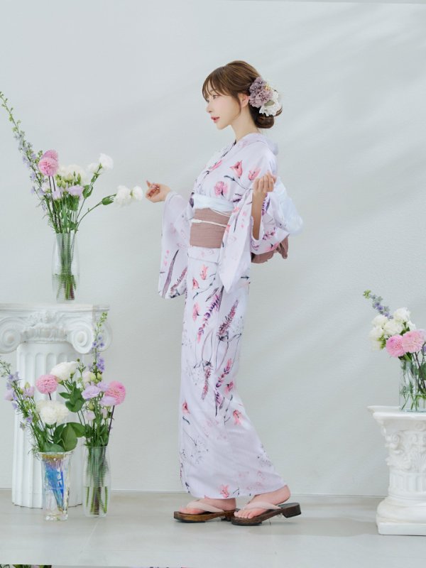 画像8: 【即日発送】【Riuコラボ】ボタニカルフラワーと蝶々の浴衣  【浴衣３点セット 浴衣/帯/下駄】[yo/YMT] (8)