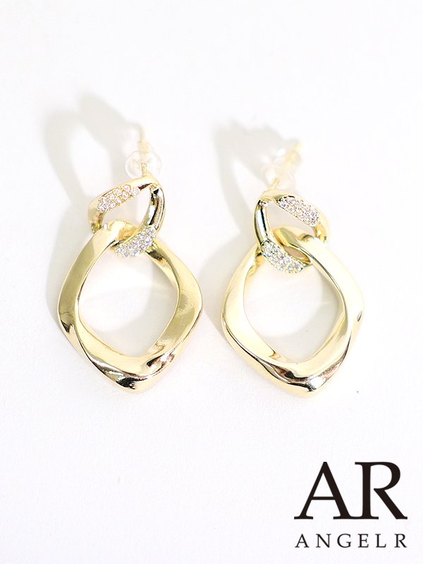 画像2: 【アクセサリー:ピアス】【Angel R】ウェーブデザインリングビジューピアス【OF02】 (2)