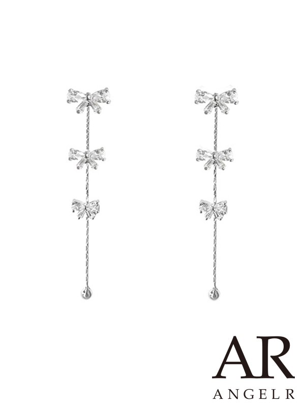 画像1: 【アクセサリー：ピアス】【ANGEL R/エンジェルアール】3連リボンビジューイヤリング[OF02] (1)