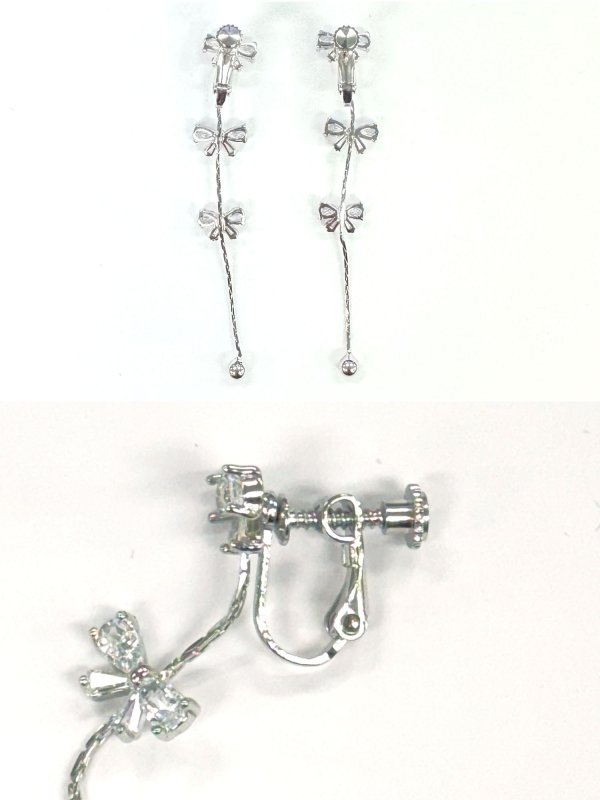 画像3: 【アクセサリー：ピアス】【ANGEL R/エンジェルアール】3連リボンビジューイヤリング[OF02] (3)