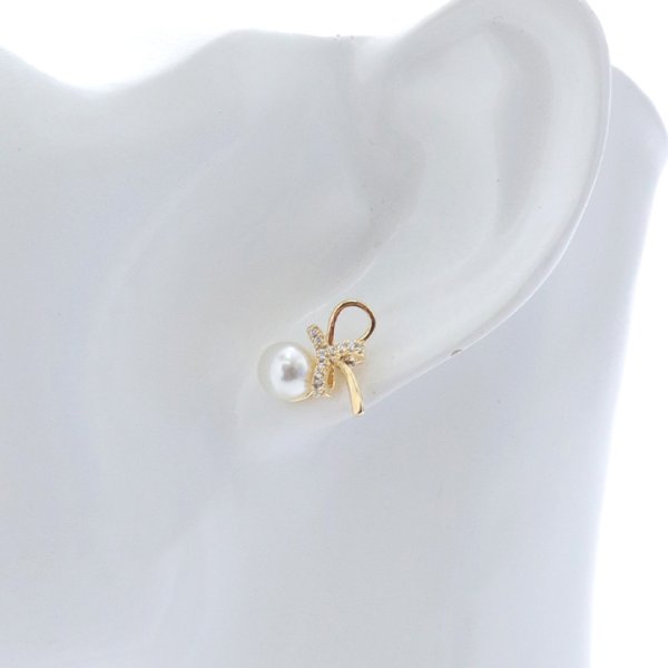 画像4: 【アクセサリー：ピアス】パールビジューリボンピアス【2カラー】[OF08] (4)