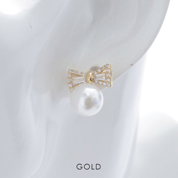 画像3: 【アクセサリー：ピアス】リボンビジューパールピアス【2カラー】[OF02] (3)