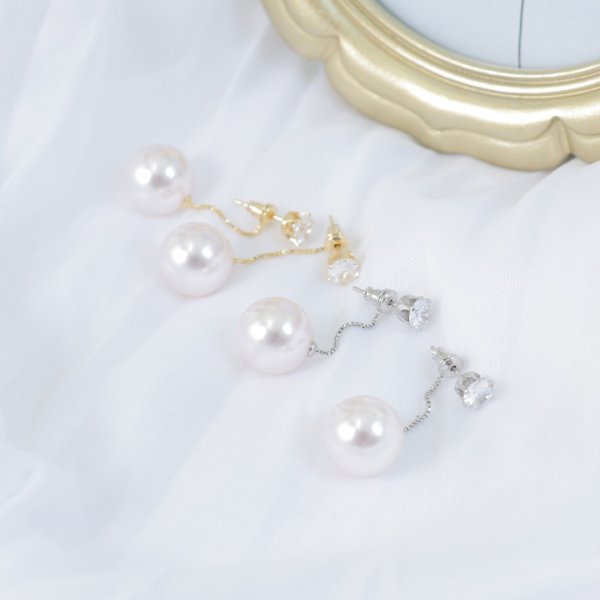 画像2: ビッグパールチェーンピアス【アクセサリー：ピアス】【Fサイズ/2カラー】[OF02] (2)