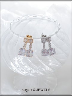 【ピアス】スクエアストーンチェーンピアス