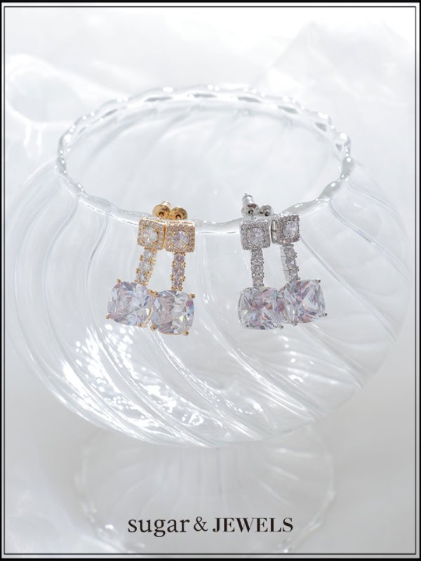 画像1: 【ピアス】スクエアストーンチェーンピアス【Fサイズ/2カラー】[OF02]【YN】 (1)