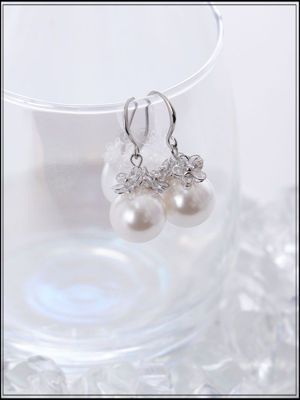 画像5: 【ピアス】ビッグパールフラワービジューフックピアス【Fサイズ/1カラー】[OF02]  (5)