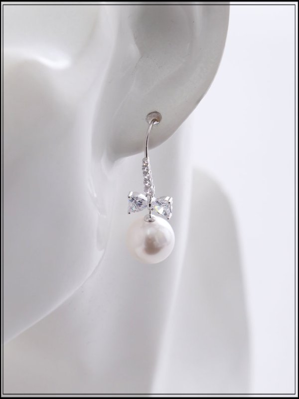 画像3: 【ピアス】ハートビジューリボンパールフックピアス【Fサイズ/1カラー】[OF02]  (3)