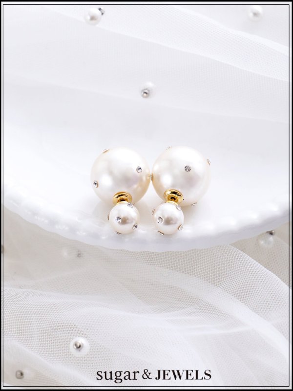 画像1: 【ピアス】ビジューダブルパールピアス【Fサイズ/1カラー】[OF02]  (1)