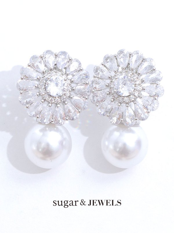 画像1: パールシルバービジューピアス【アクセサリー:ピアス】【OF02】 (1)