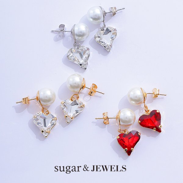 画像2: 【アクセサリー:ピアス】パールハート2連ピアス【3カラー】【OF02】 (2)