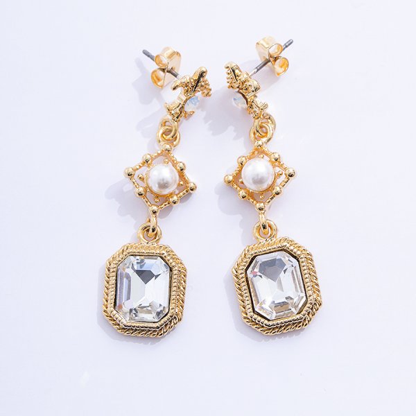 画像2: 【アクセサリー:ピアス】スクエアドロップパールピアス【2カラー】【OF02】 (2)