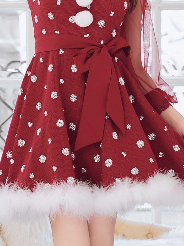 画像7: 【ノベルティ対象】【即日発送！】【サンタコス 4点セット】【XS-XLサイズ/1カラー】チュールロングスリーブハイネックサンタ[YMT] (7)