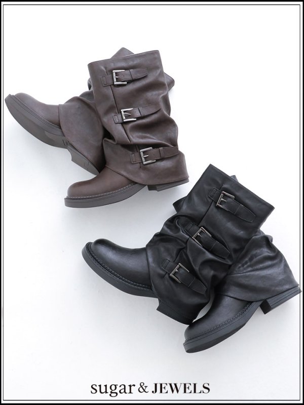 画像2: 合皮ベルトショートブーツ【35-39サイズ/2カラー】[OF02] 【YN】 (2)