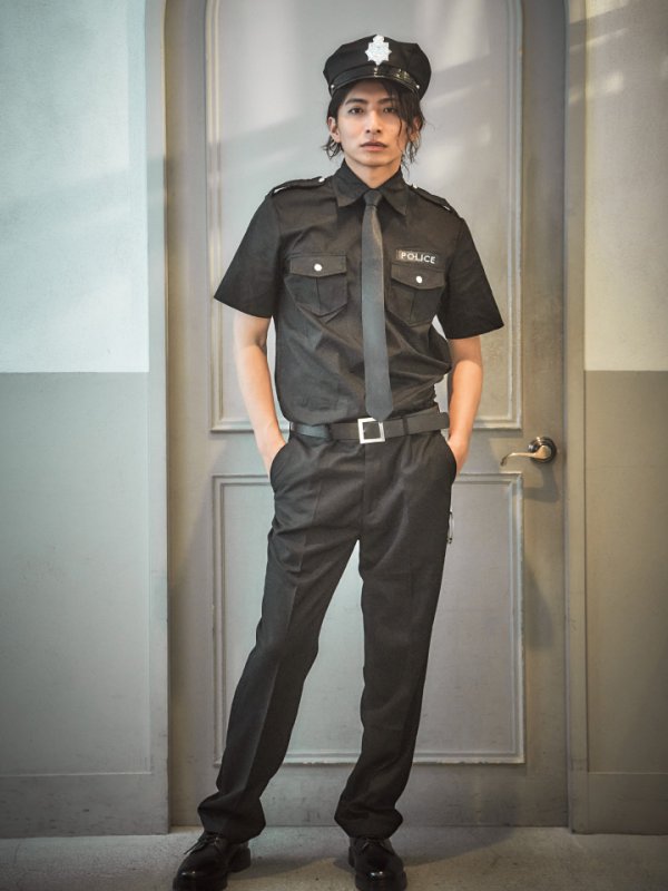 画像2: 【即日発送】【ハロウィン】 メンズブラックポリス【コスプレ5点セット】【M-XLサイズ/1カラー】[OF01-Bsv] (2)