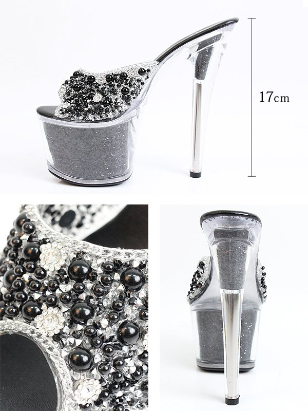 画像4: 【ANGEL R/エンジェルアール】17cmヒール/シングルビジュー/ ラメ入り/スケルトン/ハイヒール /サンダル[OF02] (4)