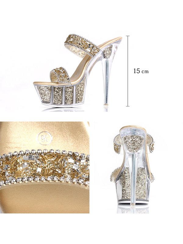 画像4: 【ANGEL R/エンジェルアール】15cmヒール/ ビジュー/ ラメ/ ラインストーン/ オープントゥ/ ハイヒール/ サンダル[OF02]【一部予約商品/11月下旬-12月上旬発送予定】 (4)