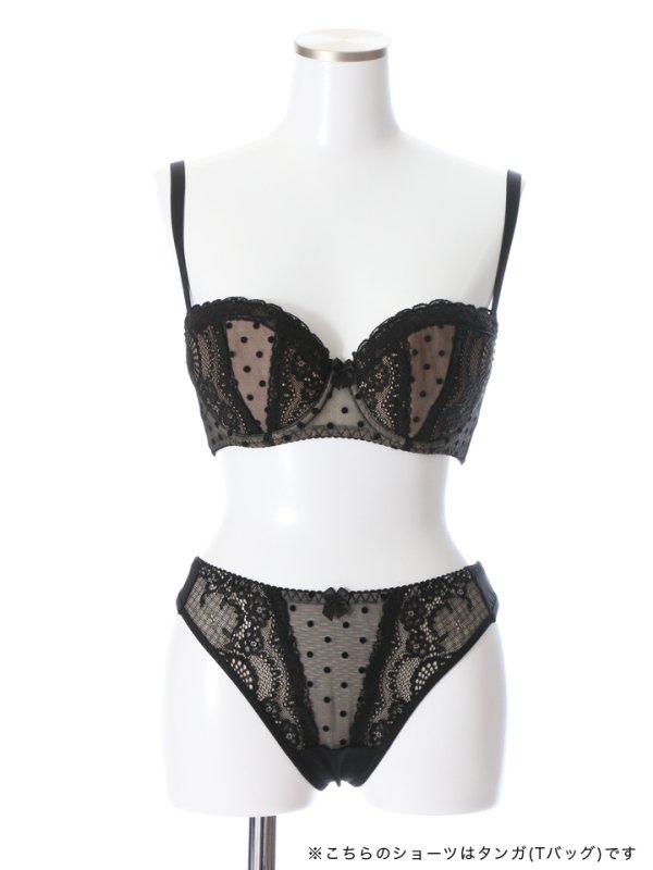 画像12: 【ランジェリー/下着】ドット×フラワーレース プッシュアップブラジャー (12)