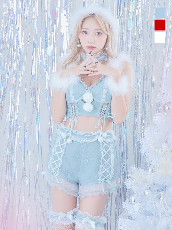 画像21: 【サンタセール！】【sugar nine×マリームーンコラボ】【S-Mサイズ/3カラー】セットアップレースサンタコスプレ[YMT] (21)