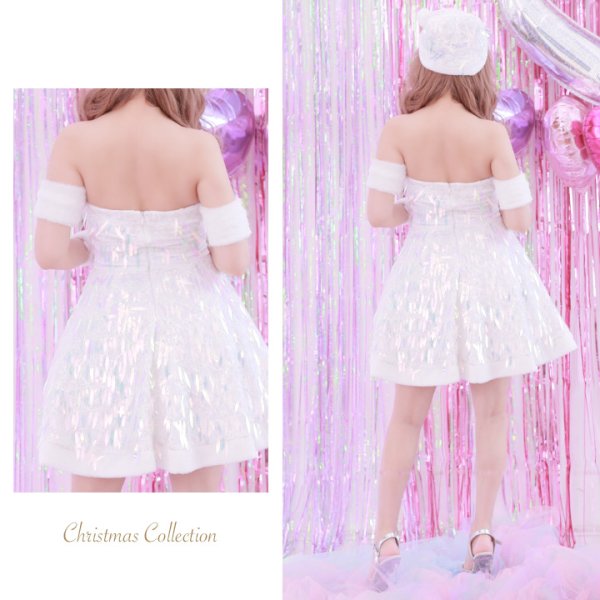 画像5: 【サンタセール！】【X'mas5点セット】オーロラスパンコールベアトップフレアサンタコスプレ[YMT] (5)
