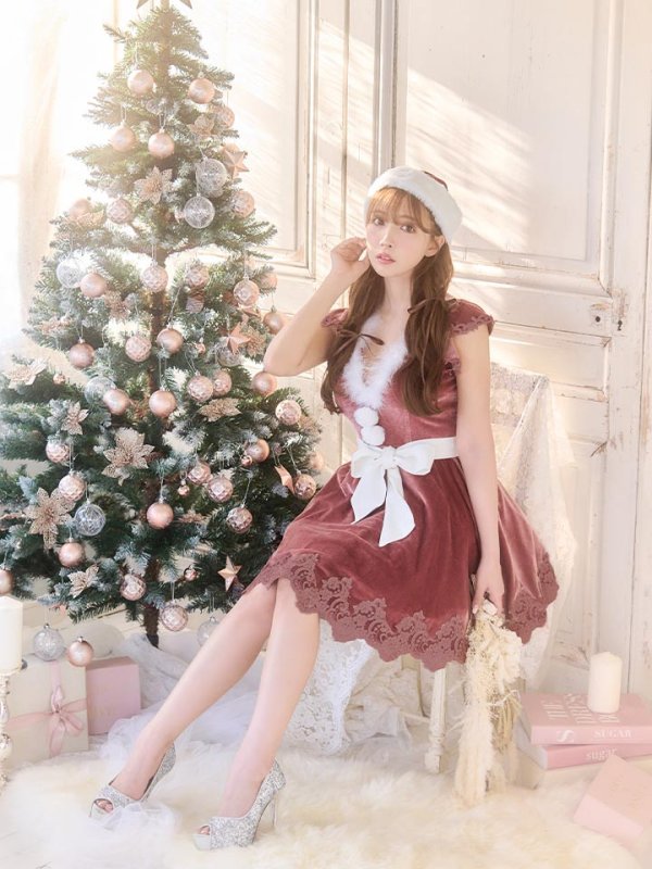 画像19: 【sugar nine サンタコス 5点セット】【S-XLサイズ/2カラー】フレアスリーブ刺繍レースフレアサンタ[OF03] (19)