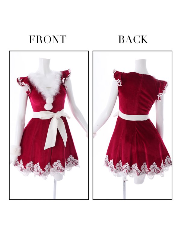 画像10: 【sugar nine サンタコス 5点セット】【S-XLサイズ/2カラー】フレアスリーブ刺繍レースフレアサンタ[OF03] (10)