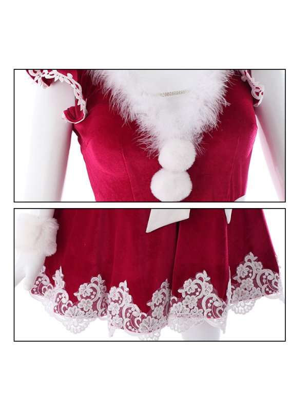 画像11: 【sugar nine サンタコス 5点セット】【S-XLサイズ/2カラー】フレアスリーブ刺繍レースフレアサンタ[OF03] (11)