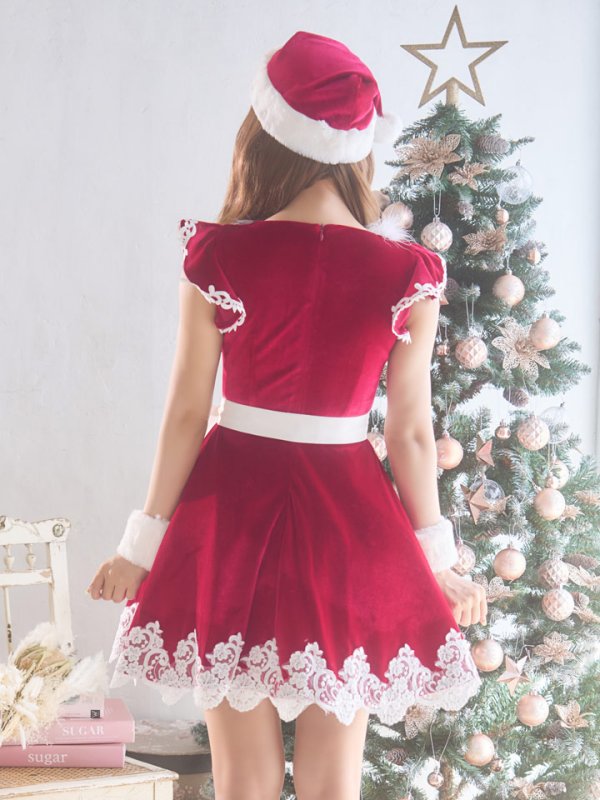 画像6: 【sugar nine サンタコス 5点セット】【S-XLサイズ/2カラー】フレアスリーブ刺繍レースフレアサンタ[OF03] (6)