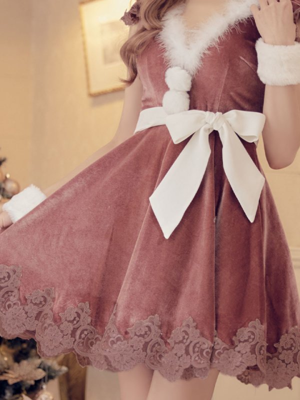 画像3: 【sugar nine サンタコス 5点セット】【S-XLサイズ/2カラー】フレアスリーブ刺繍レースフレアサンタ[OF03] (3)