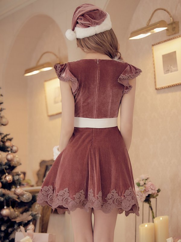 画像5: 【sugar nine サンタコス 5点セット】【S-XLサイズ/2カラー】フレアスリーブ刺繍レースフレアサンタ[OF03] (5)