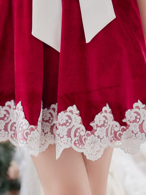 画像11: 【sugar nine サンタコス 5点セット】【S-XLサイズ/2カラー】フレアスリーブ刺繍レースフレアサンタ[OF04] (11)