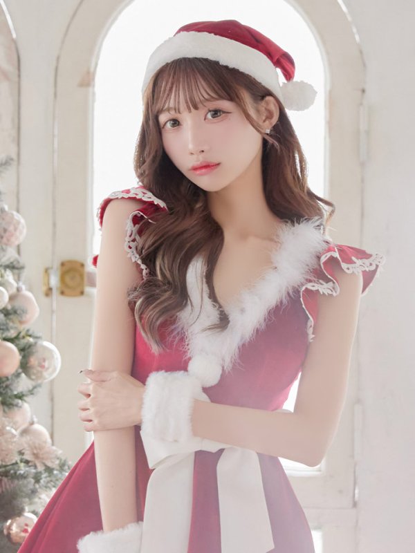 画像16: 【sugar nine サンタコス 5点セット】【S-XLサイズ/2カラー】フレアスリーブ刺繍レースフレアサンタ[OF03] (16)