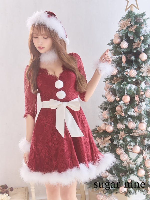 画像2: 【sugar nine サンタコス 6点セット】【S-XLサイズ/1カラー】総レースフレアサンタ[YMT] (2)