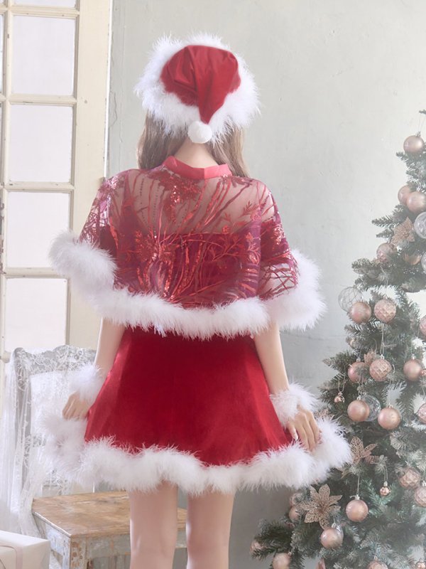 画像9: 【即日発送】【sugar nine サンタコス 5点セット】【S-XLサイズ/3カラー】ポンチョ付きフレアサンタコスプレ[YMT] (9)