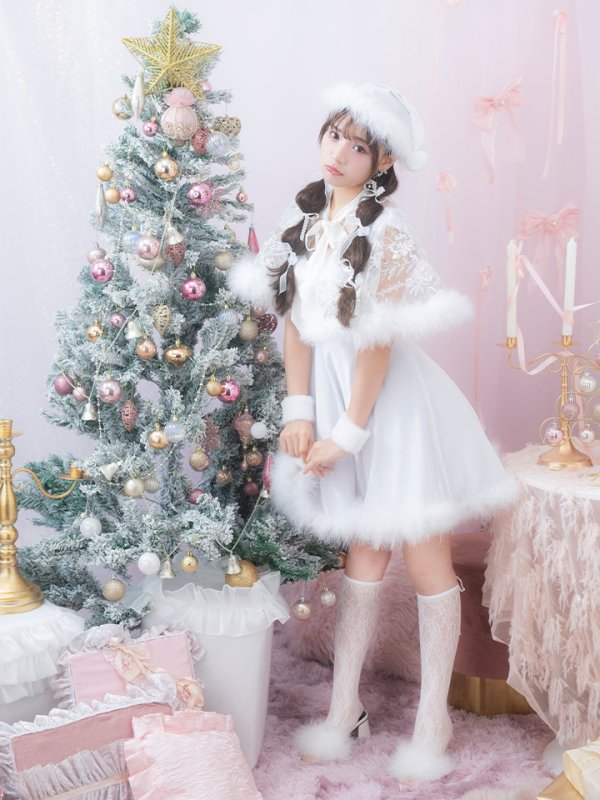 画像6: 【即日発送】【サンタコス 5点セット】【S-XLサイズ/3カラー】ポンチョ付きフレアサンタコスプレ[OF04] (6)