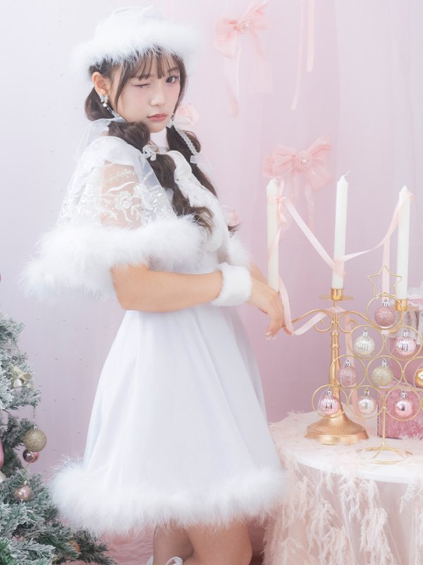 画像9: 【即日発送】【サンタコス 5点セット】【S-XLサイズ/3カラー】ポンチョ付きフレアサンタコスプレ[OF04] (9)