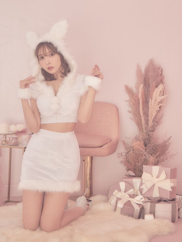 画像9: 【即日発送！】【XS-XLサイズ/3カラー】ベロアフードバニーセットアップサンタコスプレ[YMT] (9)