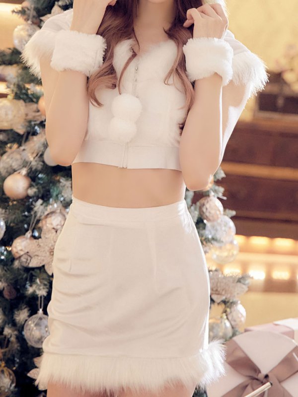 画像4: 【即日発送！】【XS-XLサイズ/3カラー】ベロアフードバニーセットアップサンタコスプレ[YMT] (4)